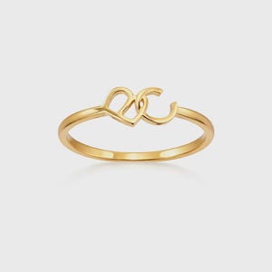 Cursive Two Initial Ring, Custom Script Letter Ring, 14K Solid Gold Option, Personalized Gift for Her, Christmas Gift