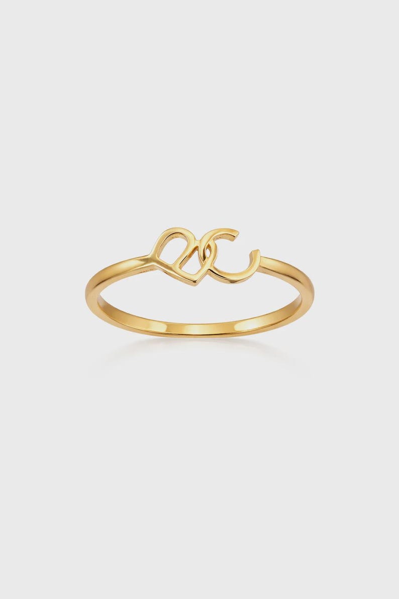 Cursive Two Initial Ring, Custom Script Letter Ring, 14K Solid Gold Option, Personalized Gift for Her, Christmas Gift