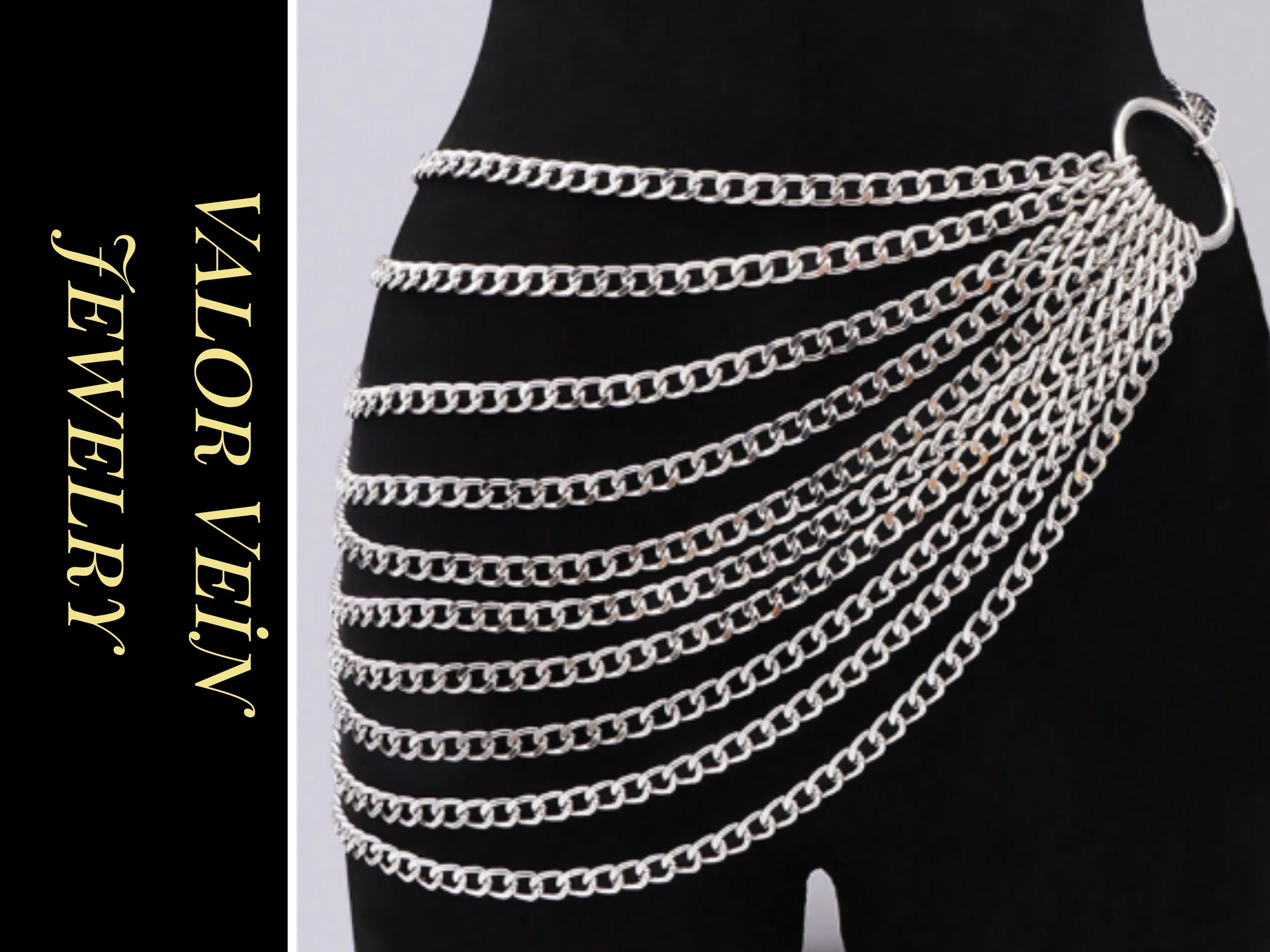Multi Color Gold tone Waist Belt Chain Layer Accessory 80s 90s Y2k Clubbing 80s Gold Tone Metal Draped Chain Belt | Lariat Tassel Gold  main image 2