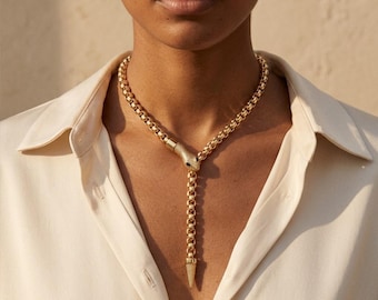 Minimalistiskt guldfärgat ormhalsband med Y-ring Elegant smycke i lager Elegant present till henne