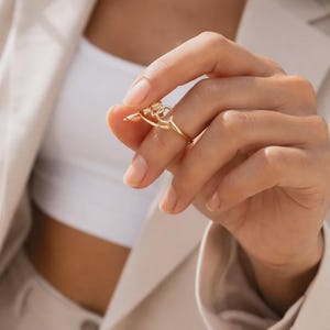 Cursive Two Initial Ring, Custom Script Letter Ring, 14K Solid Gold Option, Personalized Gift for Her, Christmas Gift
