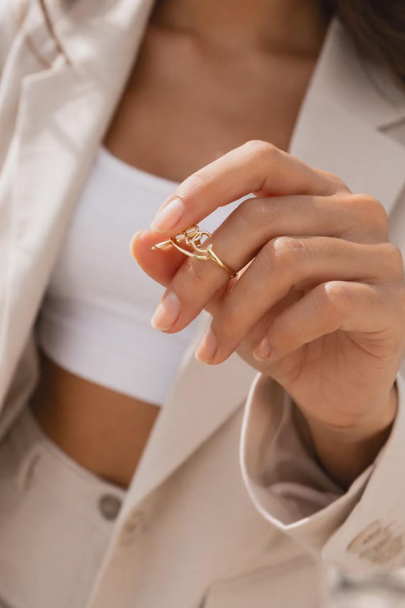 Cursive Two Initial Ring, Custom Script Letter Ring, 14K Solid Gold Option, Personalized Gift for Her, Christmas Gift