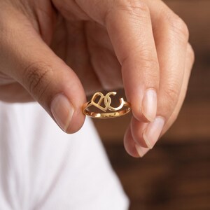 Cursive Two Initial Ring, Custom Script Letter Ring, 14K Solid Gold Option, Personalized Gift for Her, Christmas Gift