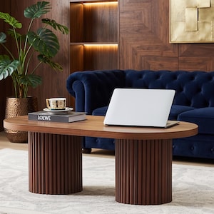 Stylish Mid Century Oval Coffee Table with Fluted Base