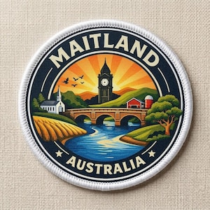 Maitland Australia Patch  Embroidered border | Vintage Travel Souvenir Badge | Scenic Landscape Iron On Applique | Aussie Backpack Patch