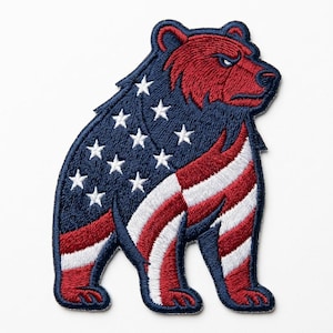 Patriotic USA Flag Bear Embroidered Patch, Stars and Stripes Grizzly Iron On Badge, American Pride Applique for Jackets Vests Backpacks