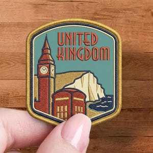 UK Embroidered Patch, Vintage Travel Badge, Big Ben & Red Telephone Box Souvenir, London England Iron On Applique for Jackets