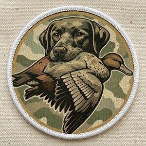 Hunting Dog Bore Embroidered Patch, Duck Hunting Camo Badge, Iron-on Patch for Hunter Jackets and Hats.