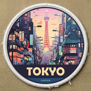 Tokyo Japan Bore Embroidered Patch Cityscape Tokyo Tower Street Scene - Retro Japanese Art Aesthetic - Travel Souvenir Badge Applique