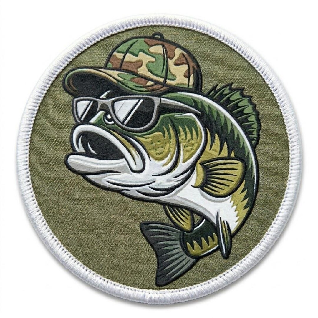 Cool Largemouth Bass Embroidered Patch, Funny Fishing Patch With Camo ...