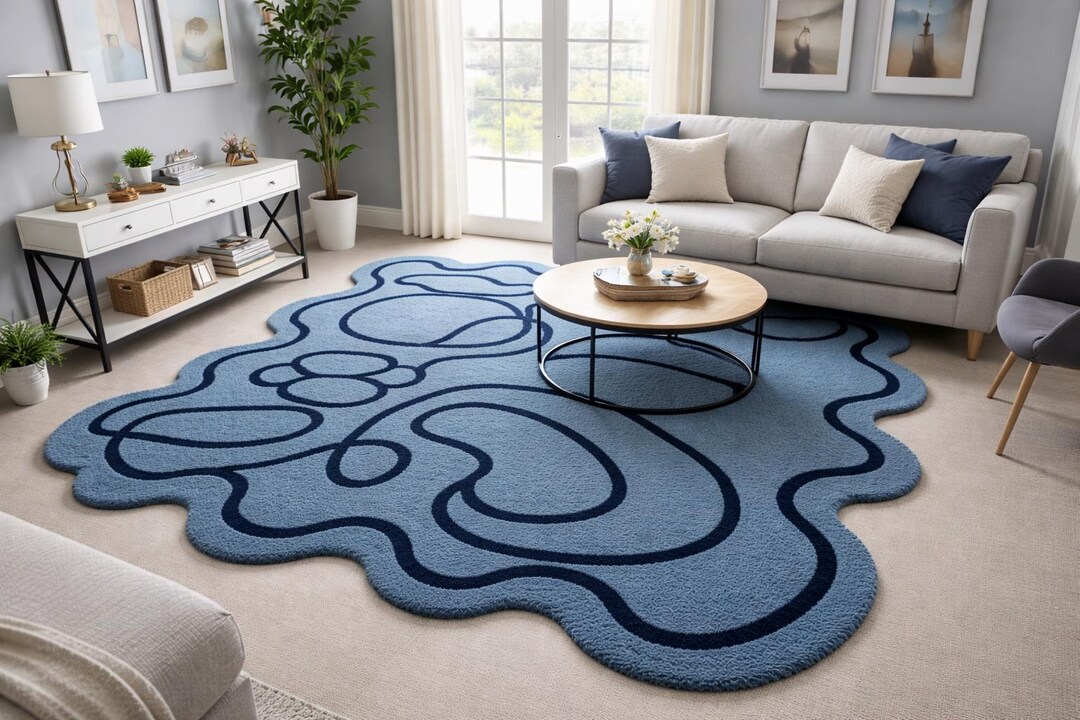 Hand Tufted Organic Blue Abstract Rug | Modern Designer Living Room ...