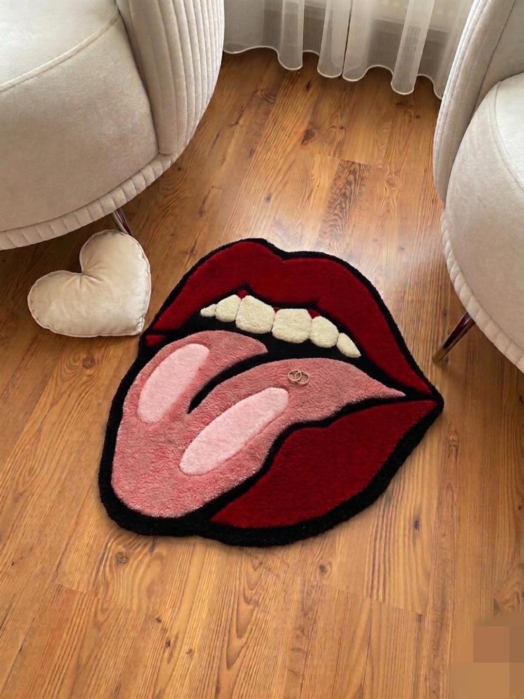 Handmade Pierced Tongue Tufted Rug – Edgy Pop Art Lips - Etsy