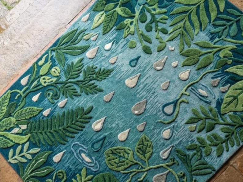 Handmade Tropical Botanical Rug, Green Leaf Tufted Area Rug, Nature ...