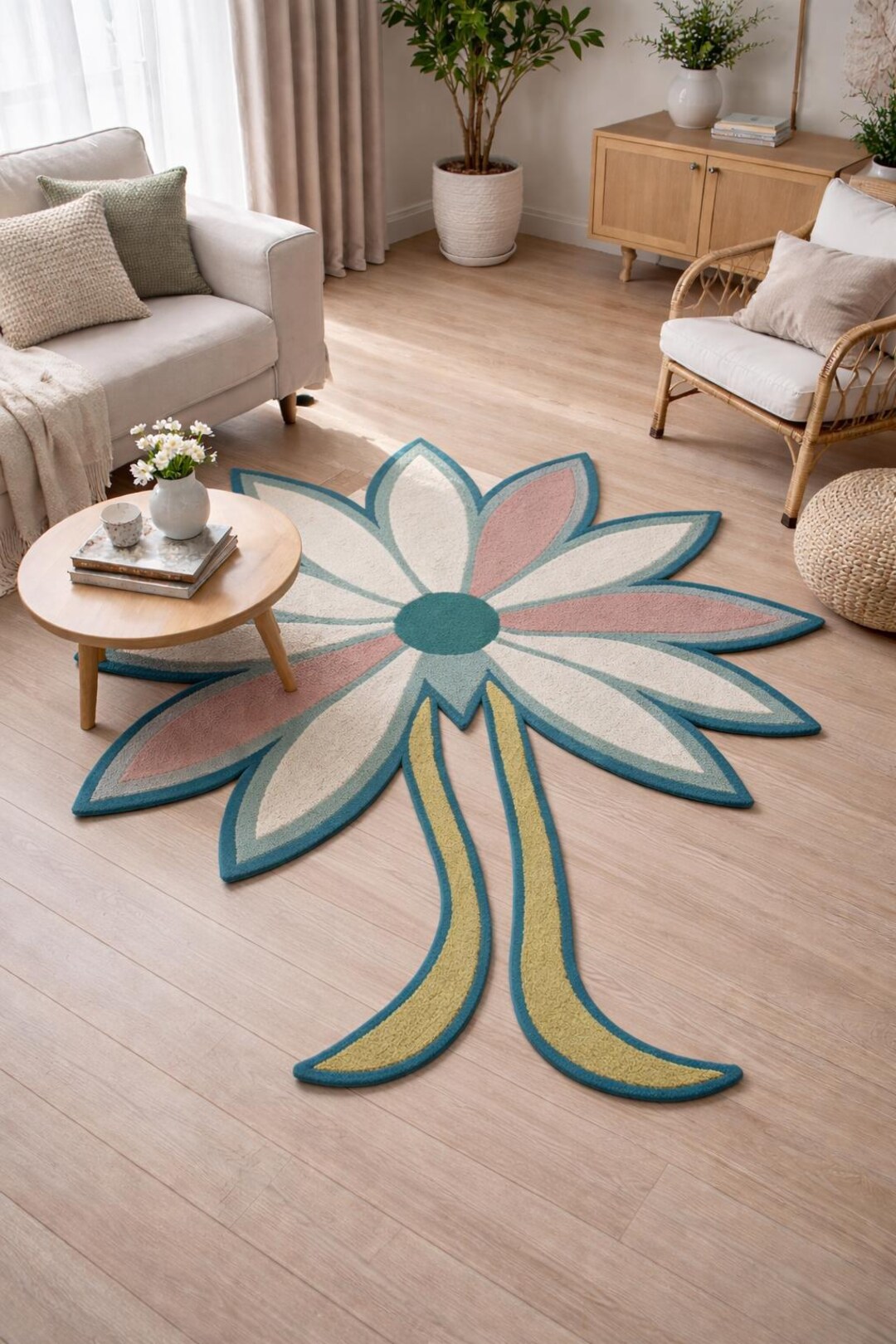 Unique Hand Tufted Floral Daisy Rug | Organic Flower - Etsy