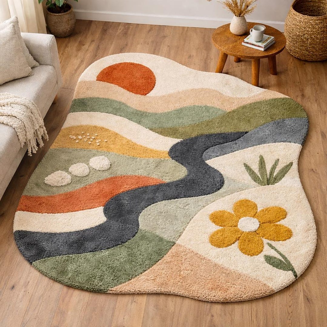 Hand Tufted Freeform Landscape Rug | Organic Nature Rug - Etsy