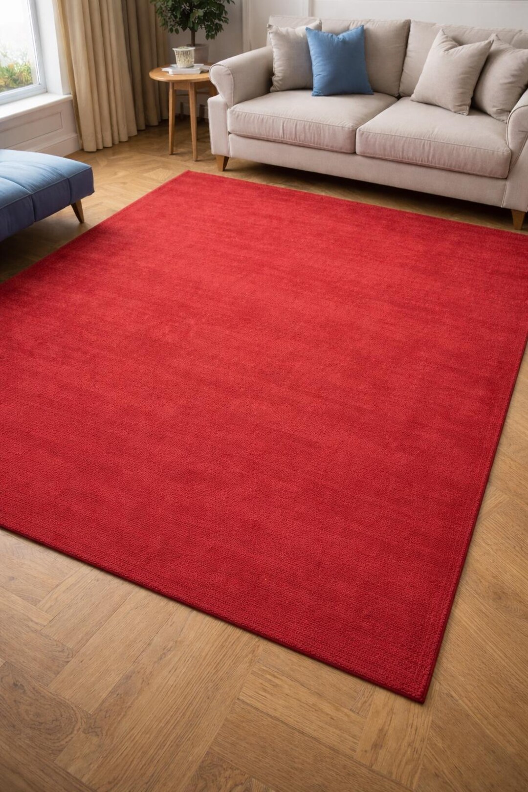 Solid Red Area Rug | Plain Hand Tufted Wool Carpet | Custom Size - Etsy