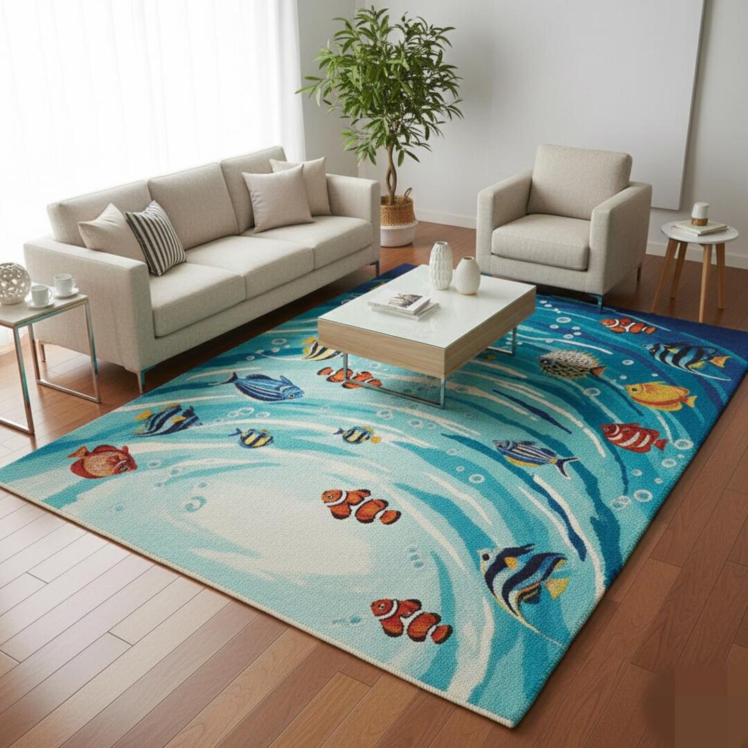 Aquatic Rug Colorful Ocean Fish Area Rug, Kids Underwater Theme Carpet - Etsy