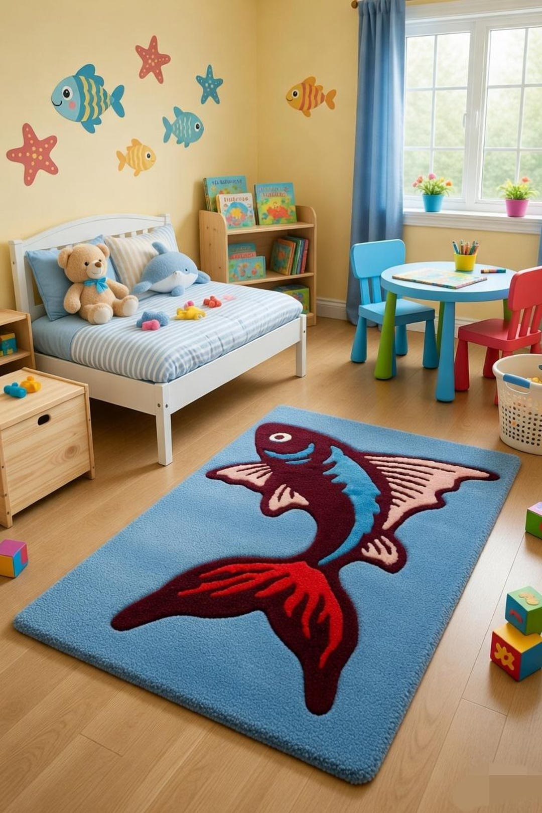 Cartoon Fish Rug, Kids Ocean Underwater Carpet, Playroom Floor Mat - Etsy