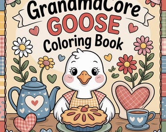 Utskrivbar målarbok med GrandmaCore Goose – Mysig GrandmaCore Goose - 52-sidig PDF, rolig gåsmålarbok, målarböcker, söt presentidé-fil.