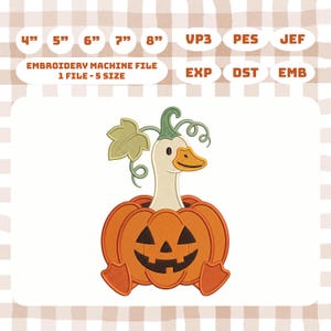 Pumpkin Goose Embroidery Design, Halloween Goose Machine Embroidery File, Jack O Lantern Goose PES DST 4-8 Inch