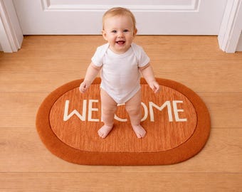 Handcrafted New Zealand Wool Welcome Mat | Oval Entry Rug 2x3 ft