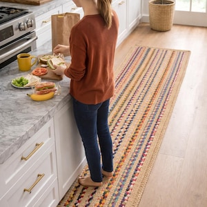 Handgefertigter mehrfarbiger geflochtener Chindi Läufer aus Baumwolle und Jute - Boho Home Décor Rechteckiger Teppich