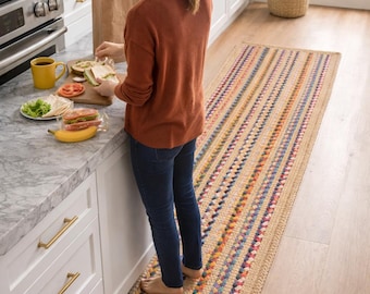 Alfombra de corredor trenzada multicolor de algodón y yute Chindi - Decoración bohemia rectangular