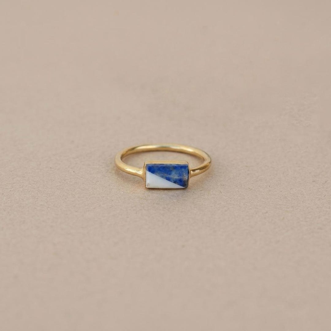 Rectangular Promise Lapis Lazuli, Mother of Pearl Rectangular Promise Ring Stone Gemstone ...