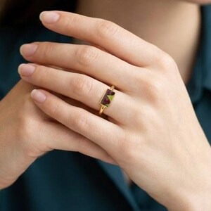 Red Mookaite Green Batti Gemstone Ring, Gold Plated Statement Ring
