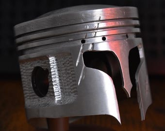 Piston Spartan helmet Skull Face sculpture carving handmade metal scrap art figure engine piston skull statue industrial decor