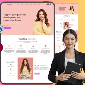 Modello di sito web WordPress per life coach / Tema per blog e coaching Elementor Pro femminile / Sito web per crescita personale e benessere