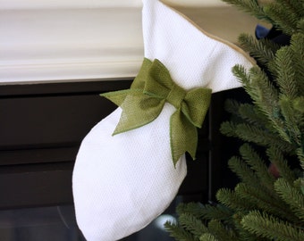 Ivory/Cream Woven Cat Christmas Stocking with Optional Bow - Pet Stocking