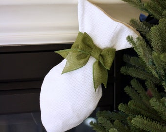 White Woven Cat Christmas Stocking with Optional Bow - Pet Stocking