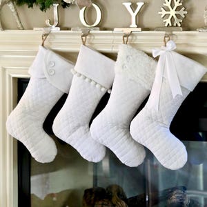 White Christmas Stockings with Optional Personalized Stocking Tags, Set of 4