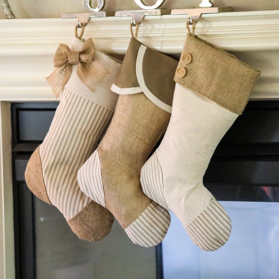 Christmas Stockings for Family Set of Three 3 Taupe Etsy