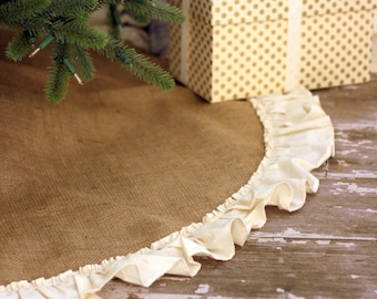 Christmas Tree Skirt - Burlap Tree Skirt with Hemmed Ruffle - Fully Lined