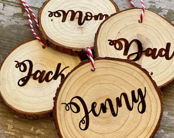 Wood Stocking Tags - Personalized Farmhouse Stocking Tag, Reusable Gift Tag Ornament
