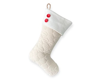 Quilted Christmas Stocking with Burlap Cuff and Two Red Buttons - Style U