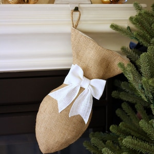 Burlap Cat Christmas Stocking with Optional Bow - Pet Stocking