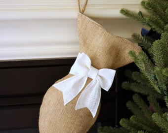 Burlap Cat Christmas Stocking with Optional Bow - Pet Stocking