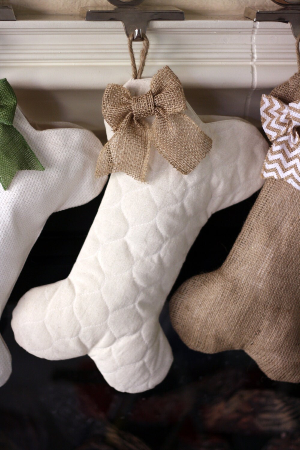 Quilted Dog Bone Christmas Stocking with Optional Bow - Pet Stocking