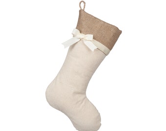 Quilted Christmas Stockings with Burlap Cuff and Ivory Grosgrain Bow