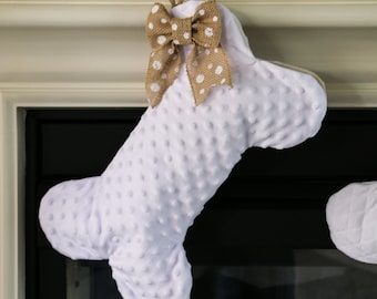 Dog Bone Stocking - White Minky Dog Stocking