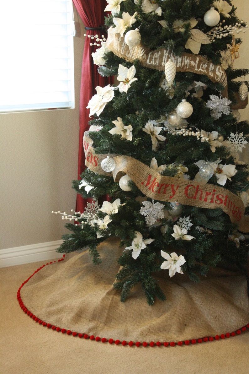 100pcs/lot 48'' Jute Burlap Christmas Tree Skirt with Ruffled Border Holiday Collection main image 1