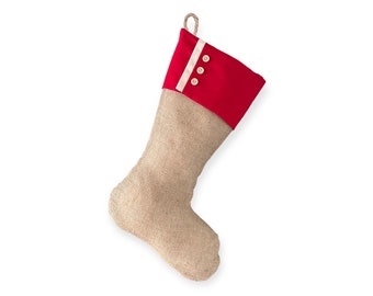 Burlap Stocking with Red Accents - Style T