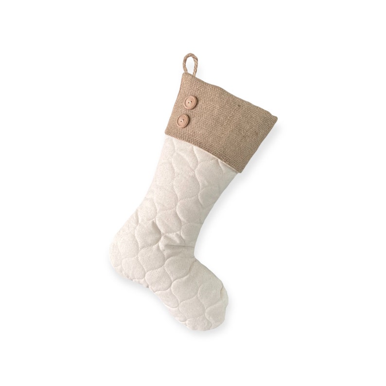 Single Quilted Stockings with Burlap Cuff and Buttons image 1