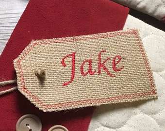 Stocking Tags - Personalized Embroidered Burlap Stocking Tag, Reusable Gift Tag