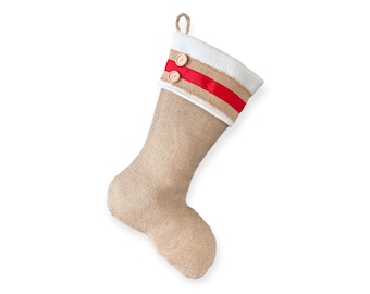 Burlap Stocking with Red Accents- Style G