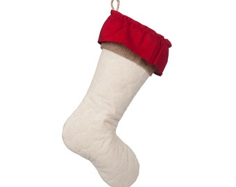 Quilted Stocking with Red Cuff Accents