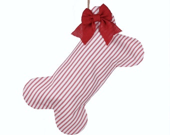 Red Stripe Dog Bone Stocking - Christmas Stocking for Dogs - Pet Stocking